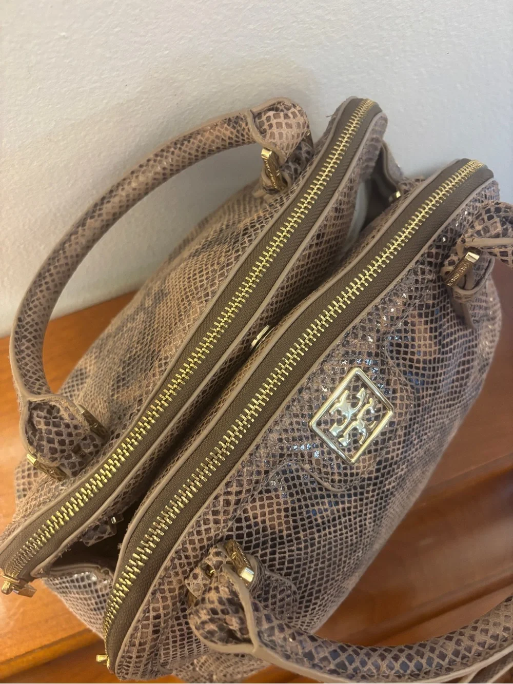 Tory Burch Catalina Python Print Leather Satchel Bag